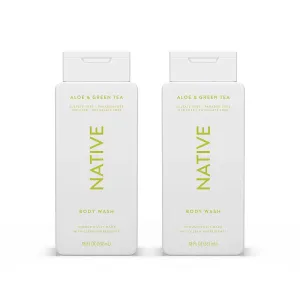 Native Body Wash Contains Naturally Derived Ingredients | For Women & Men, Sulfate, Paraben, & Dye Free Leaving Skin Soft and Hydrating |Aloe & Green Tea 18 oz - 2 Pk