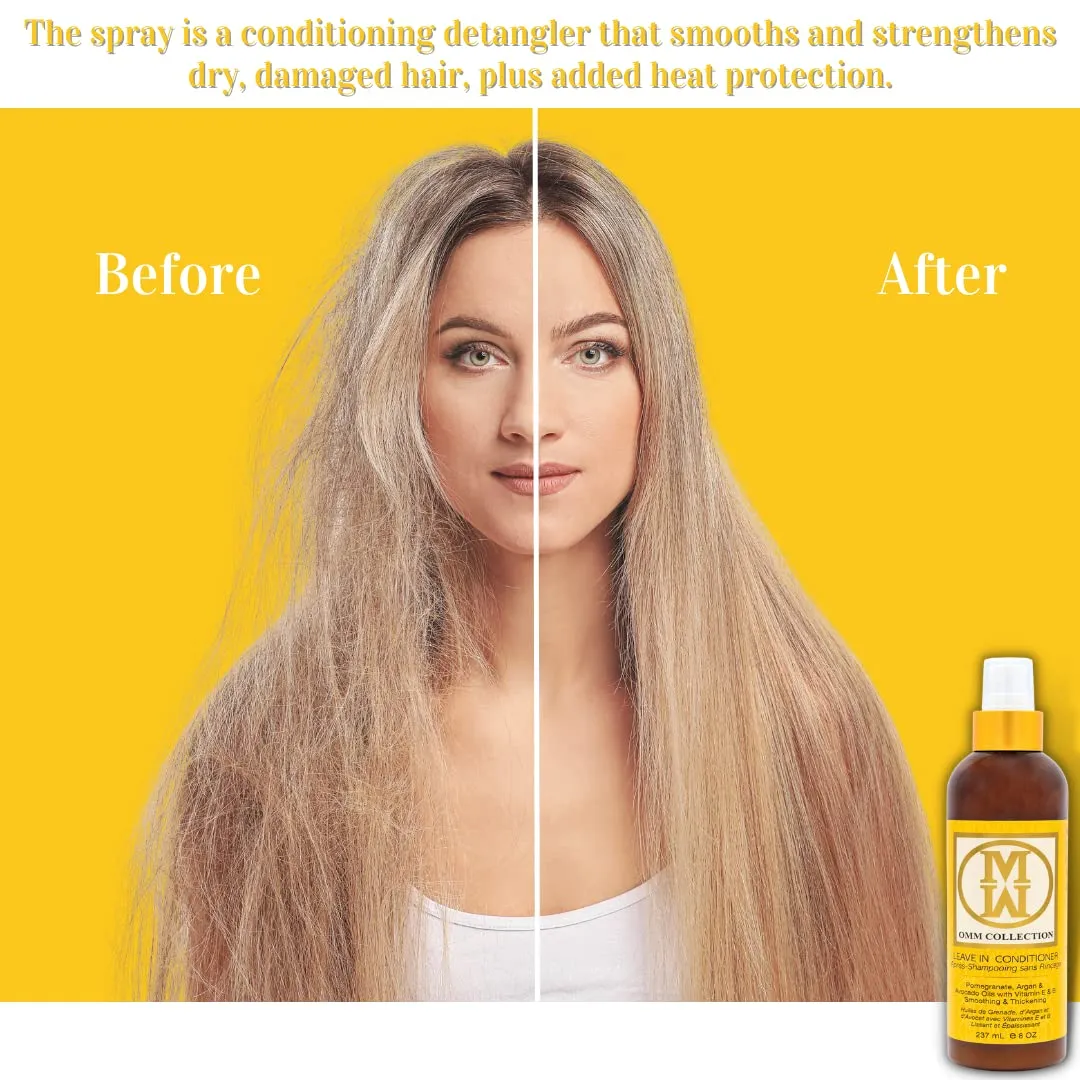 Natural Lightweight Leave In Conditioner-Moisturizing Detangler Spray For Frizzy & Curly Hair - Color Safe Cream Conditioner, For Dry Damaged & Over Processed Hair