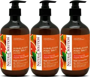 Natural Solution Hand Wash, enriched with moisturizing blood orange and Himalayan pink salt, comes in a 14 oz bottle (Pack of 3) for gentle cleansing and hydration