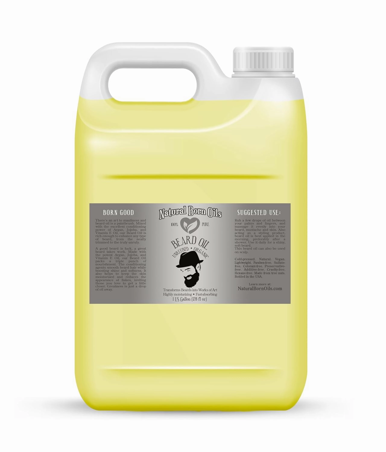 Natural Born Oils Beard Oil, 1 Gallon, Organic, Contains Natural Vitamin E, Jojoba and Argan Oils, Cold-Pressed, Natural Ingredients, Deep Beard Conditioning, Skin Care