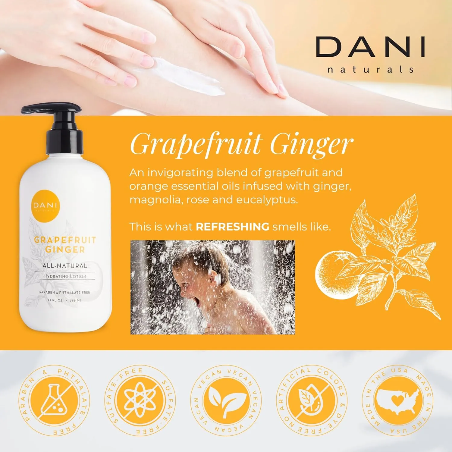 Naturals Hand & Body Lotion - Grapefruit Ginger, Hydrating Lotion with Aloe Vera, Vitamin E & Shea Butter, Moisturizing for All Skin Types, Paraben-Free, 12 Oz