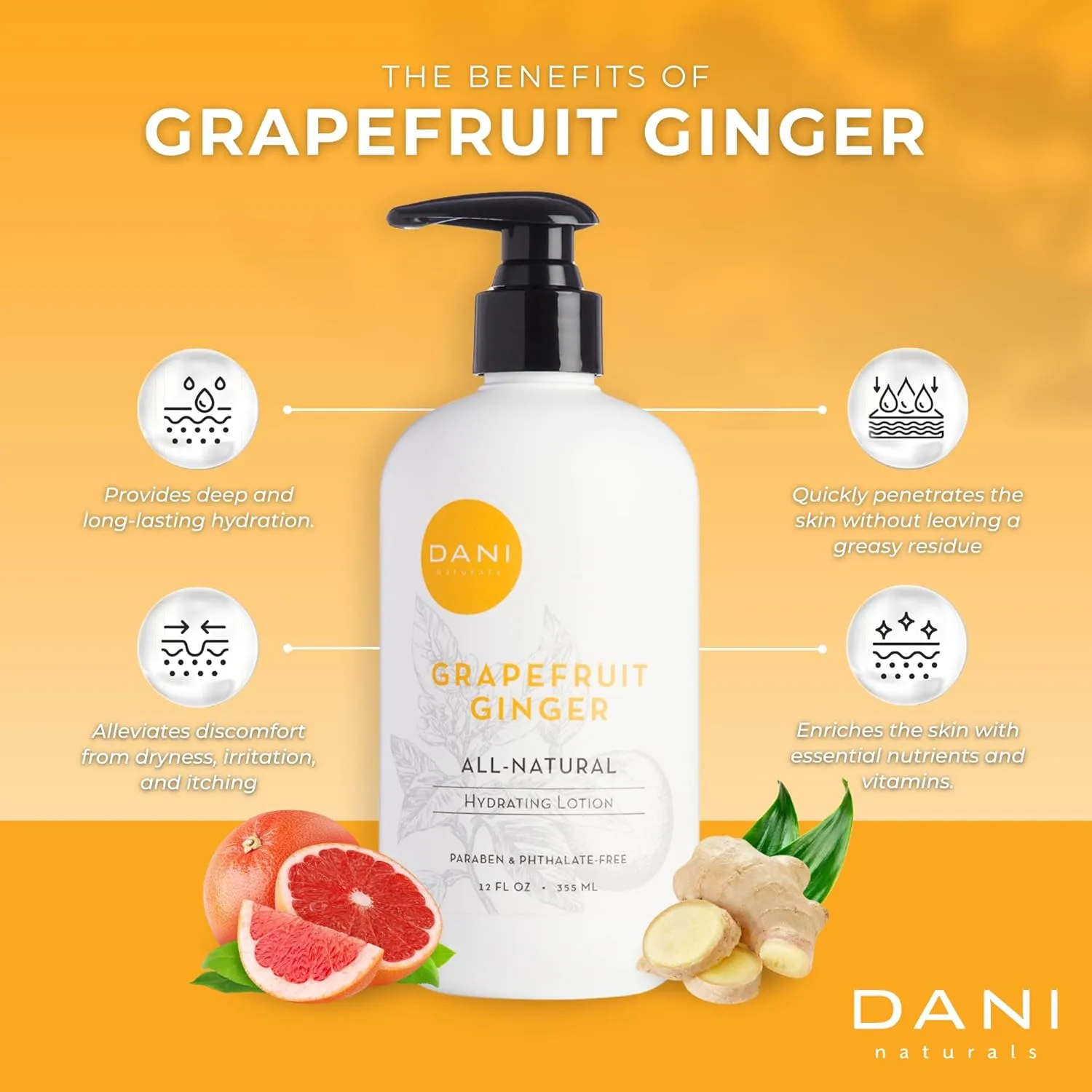 Naturals Hand & Body Lotion - Grapefruit Ginger, Hydrating Lotion with Aloe Vera, Vitamin E & Shea Butter, Moisturizing for All Skin Types, Paraben-Free, 12 Oz