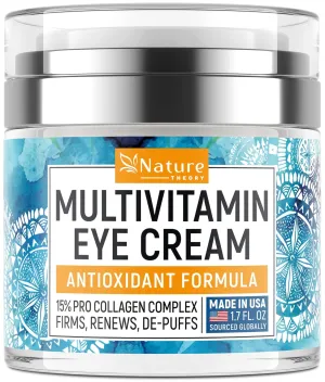 NATURE THEORY Collagen Eye Cream with Caffeine & Hyaluronic Acid - Made in USA - Under Eye Cream Anti Aging Skin Tightening Cream - Anti Aging Cream - Eye Bags Treatment for Women - 1.7oz