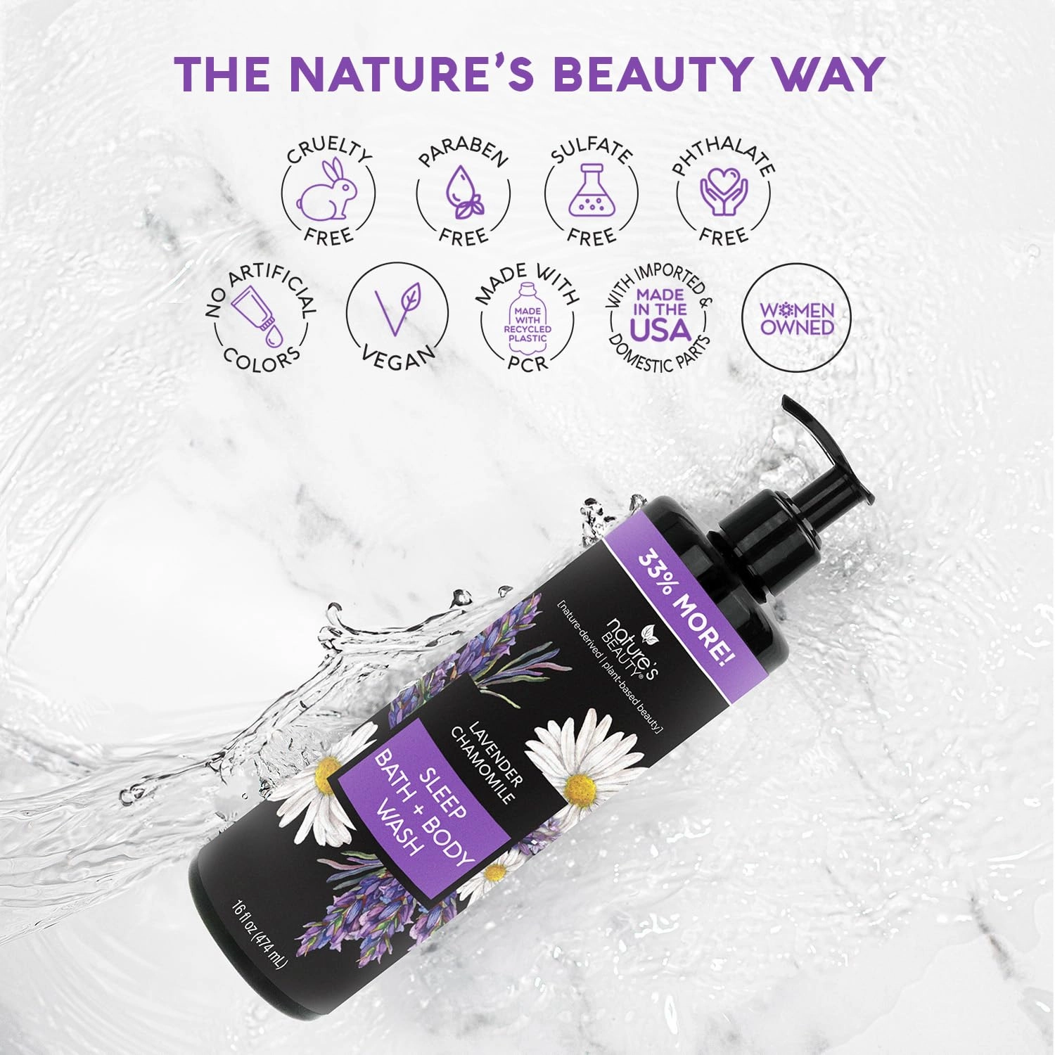 Nature's Beauty Lavender Chamomile Sleep Body Wash for Women Multi-Pack- Gentle Bath   Body Cleanser, Sooth and Calm Combination to Dry Skin Made w/Coconut, Jojoba   Moringa Seed Oils 16floz (1 Pack)