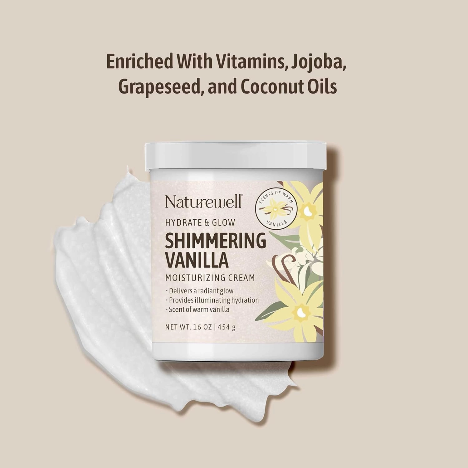 NATURE WELL Shimmering Vanilla Hydrate & Glow Moisturizing Cream For Face & Body, Intensely Nourishing & Softening, Delivers A Sparkling Radiance & Illuminating Hydration, Warm Vanilla Scent, 16 Oz