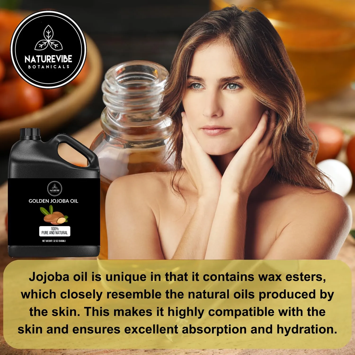 Naturevibe Botanicals Jojoba Oil 32 Ounces | 100% Pure and Natural | Great for Skin Care and Hair Care
