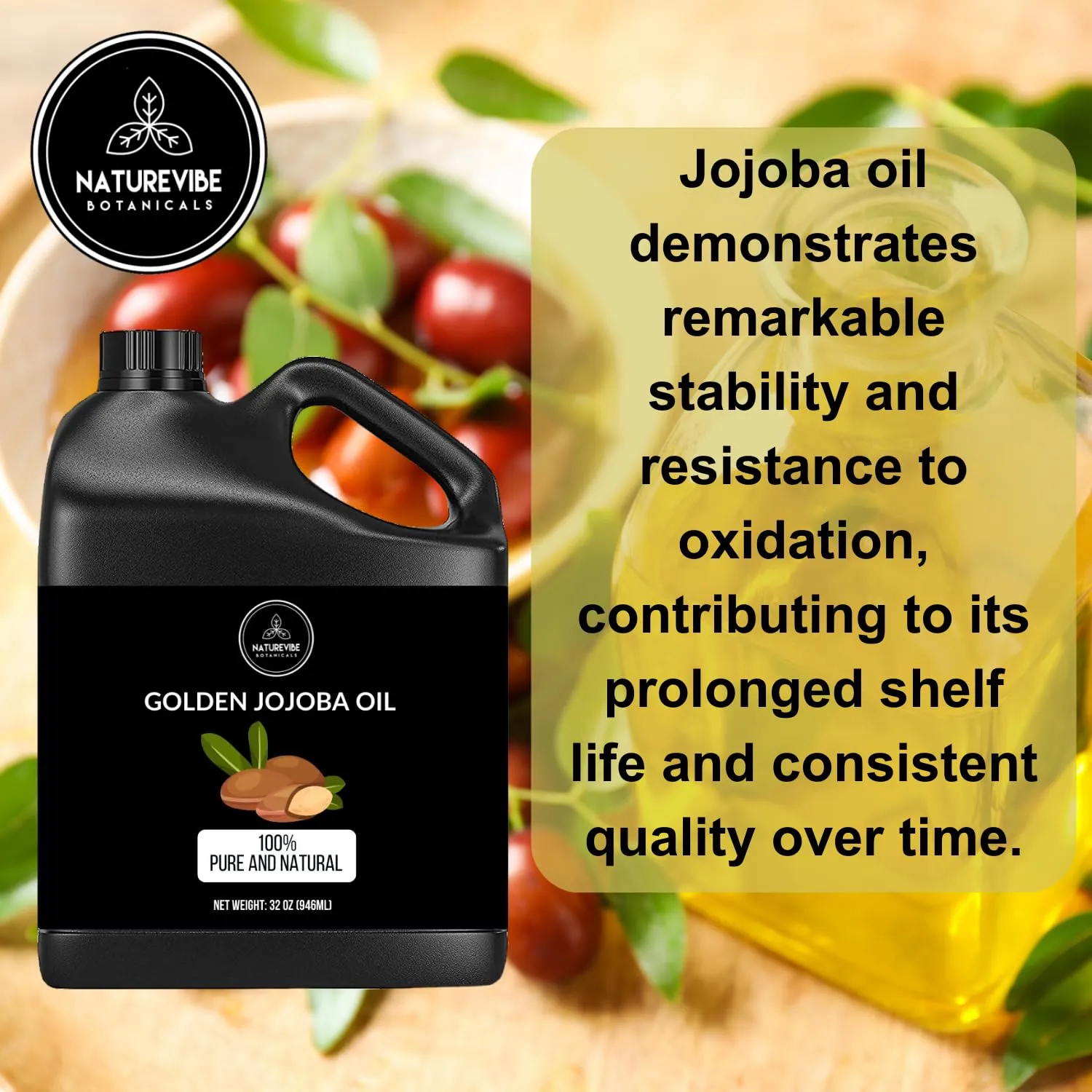 Naturevibe Botanicals Jojoba Oil 32 Ounces | 100% Pure and Natural | Great for Skin Care and Hair Care