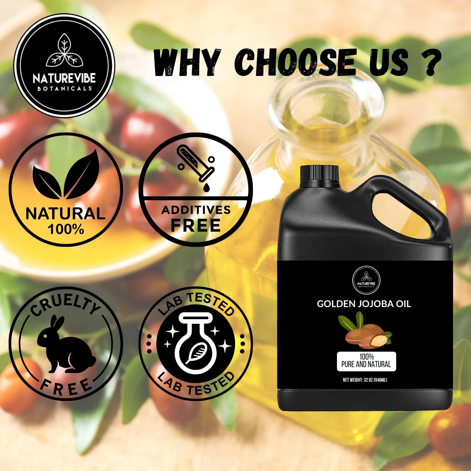 Naturevibe Botanicals Jojoba Oil 32 Ounces | 100% Pure and Natural | Great for Skin Care and Hair Care