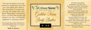 Neem Oil "Golden Body Butter" Organic with Hemp, Moringa, Mango, Mowrah & Shea Butters 8 Oz Jar Hydrating Neem Skin Cream