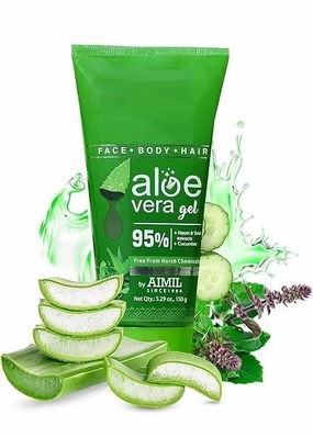 NEN Aloe Vera Gel | Multi Purpose Gel For Face, Body & Hair | Non-Greasy Hydrating formula With Neem, Tulsi & Cucumber Essence | Calms Sunburn & Promotes Even Skin Tone, 150 gm