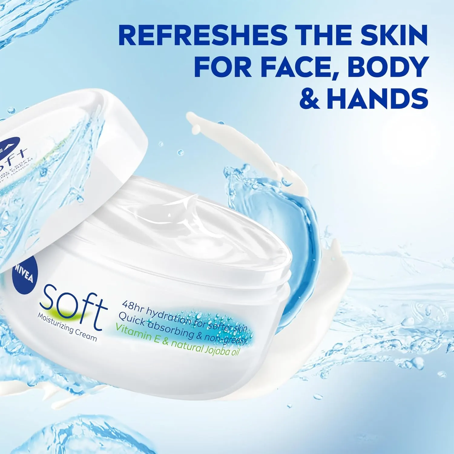 Nivea Soft Refreshingly Moisturizing Face, Body and Hand Cream, 3 Pack of 6.8 Oz Jars