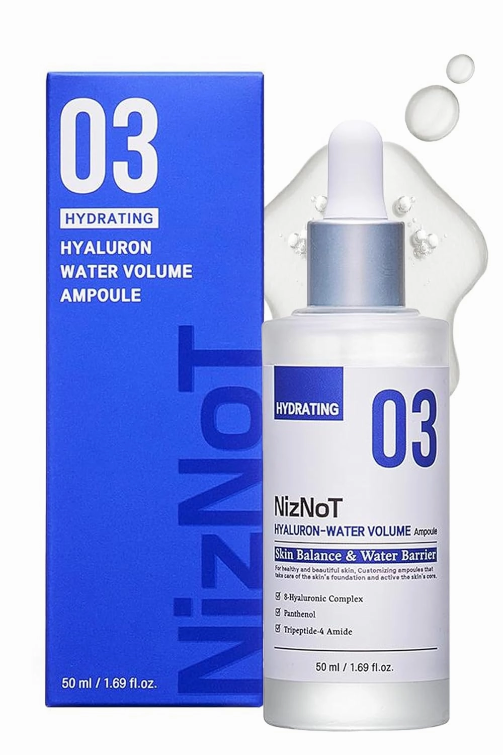 NizNoT 03 Hydrating Hyaluron Water Volume Ampoule – Deep Hydration & Skin Repair with Aging Killer Peptide – Award-Winning Formula for Plump, Radiant Skin 1.69 oz