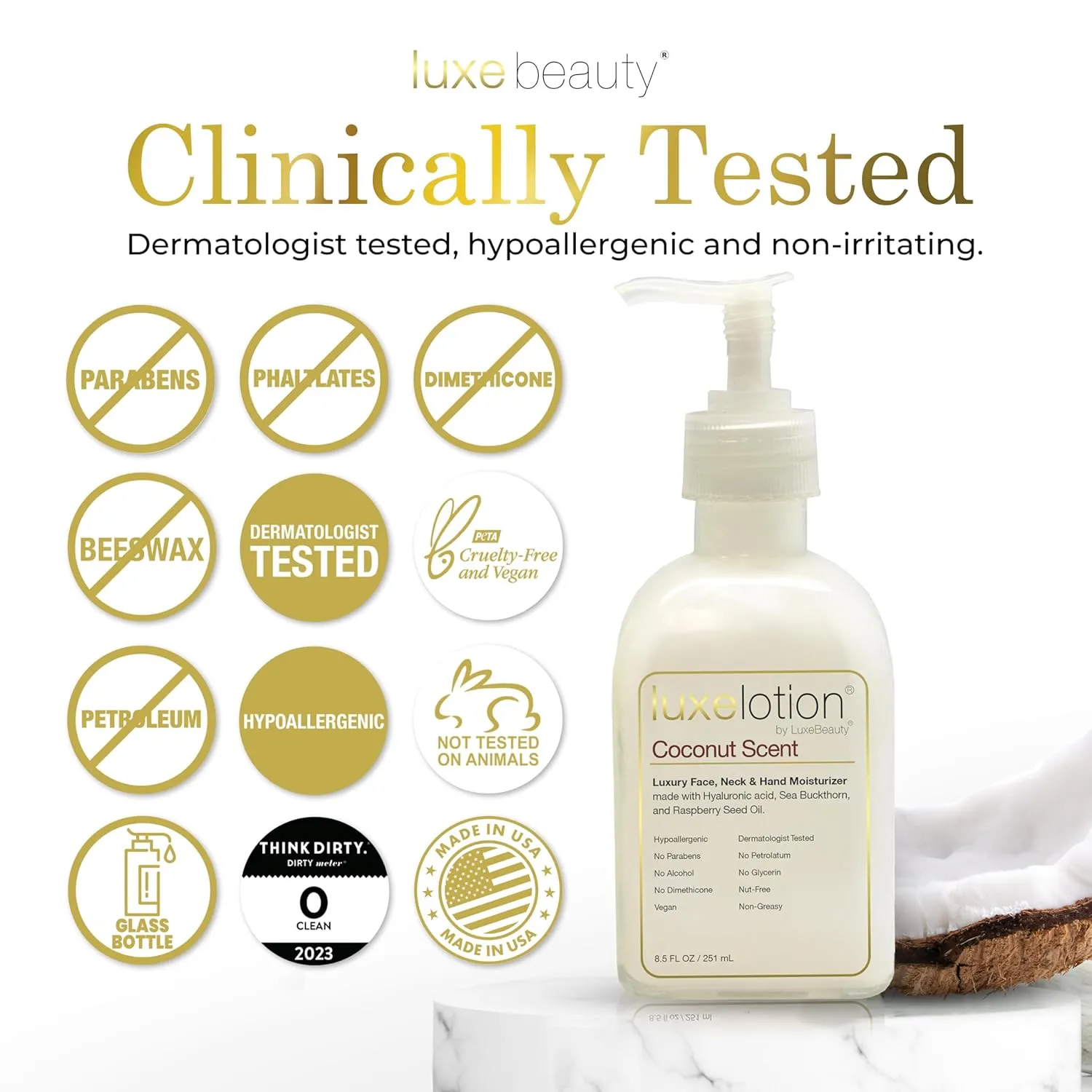 Non-Greasy Hyaluronic Acid Moisturizer for Face, Neck & Hands – Coconut Scented Lotion -Anti Aging Hyaluronic Acid Body Lotion - Hyaluronic Acid for Body with Organic & Plant Based Ingredients