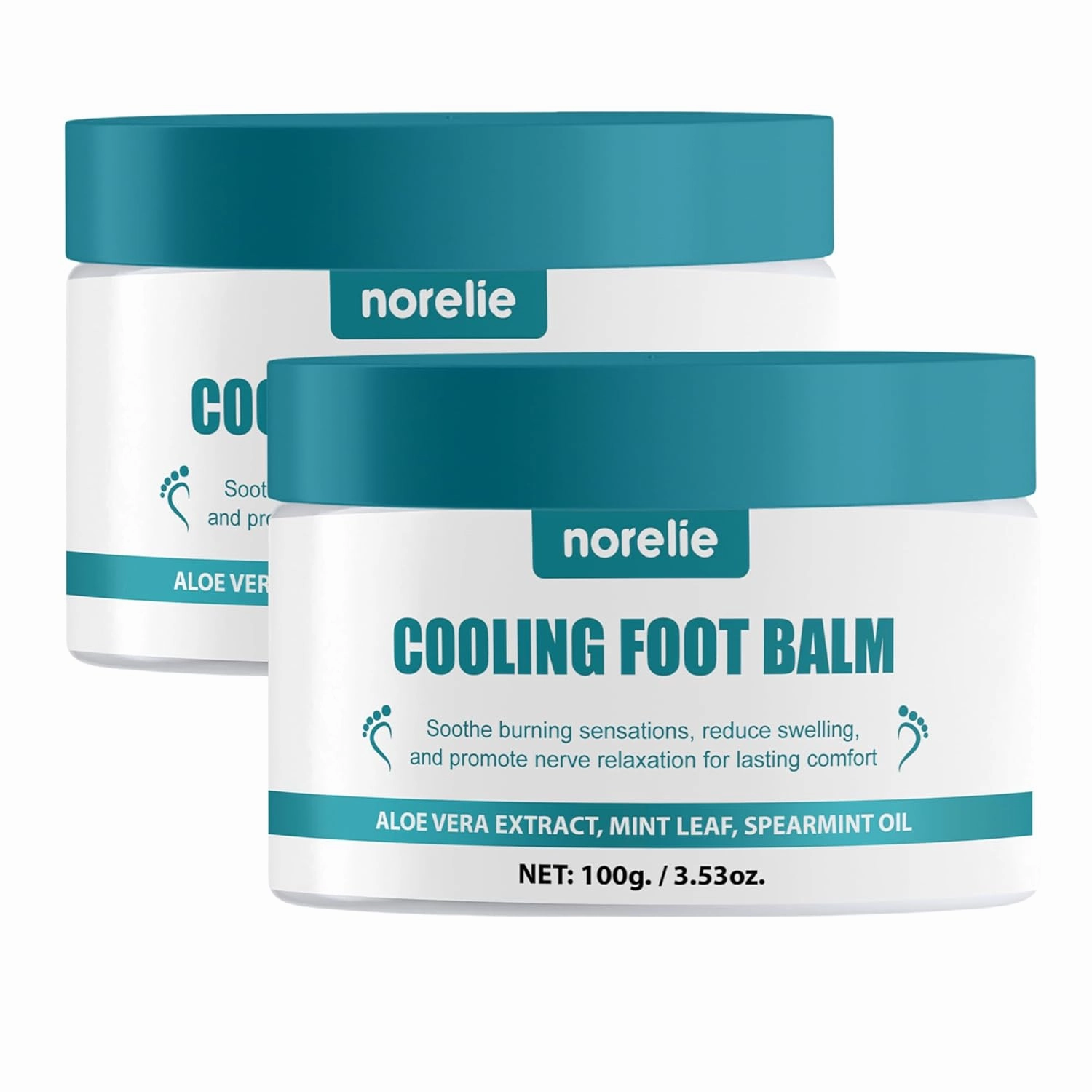Norelie Cooling Foot Balm, 100g | Hydrating Foot Cream with Aloe Vera, Spearmint & Tea Tree Oil | Non-Greasy, Fast-Absorbing Moisturizer for Tired, Dry Feet, Pack of 2