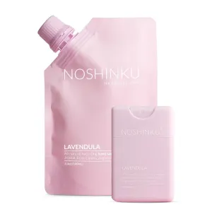 Noshinku Lavender Pocket Hand Sanitizer Refill Kit: Refill Pouch   Sprayer Bundle | Organic Antibacterial Sanitizing Mist with Moisturizing Oils | FDA Registered | 70% Sugarcane Derived Alcohol