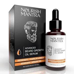 NOURISH MANTRA - Advanced Beard Growth Oil Serum | Made with Redensyl, Capilia Longa, Argan Oil, Vitamin E and Jojoba Oil for Fuller, Thicker & Healthier Beard Growth | Beard Oil Serum For Men | 30 ml