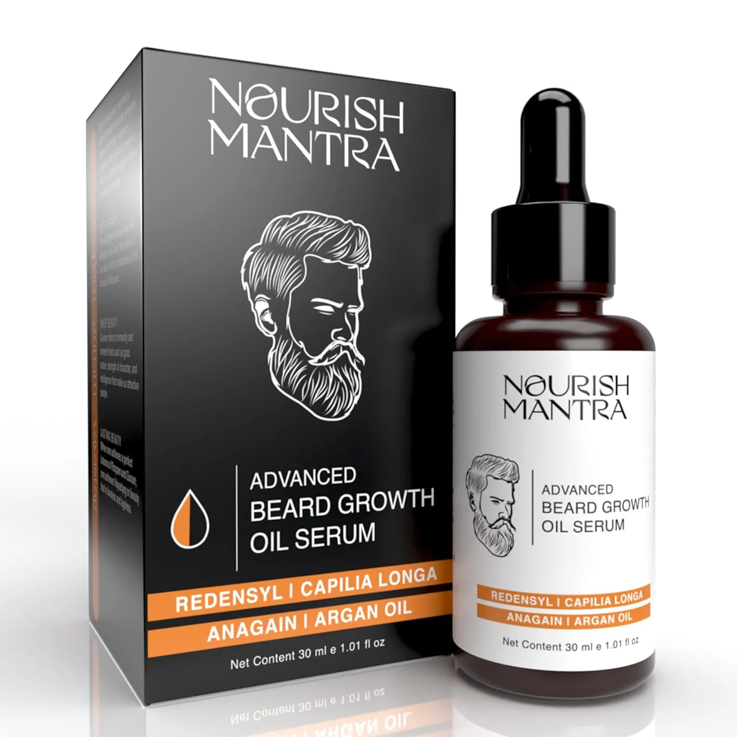 NOURISH MANTRA - Advanced Beard Growth Oil Serum | Made with Redensyl, Capilia Longa, Argan Oil, Vitamin E and Jojoba Oil for Fuller, Thicker & Healthier Beard Growth | Beard Oil Serum For Men | 30 ml
