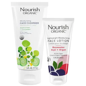 Nourish Organic Face Cleanser   Face Lotion Set – Lightweight, Moisturizing Formulas with Hydrating Aloe Vera and Replenishing Botanicals