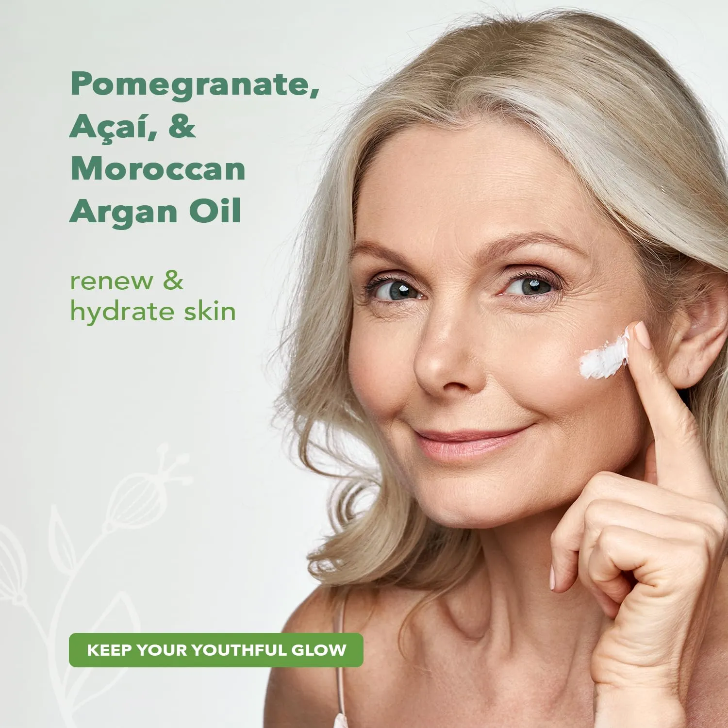 Nourish Organic Face Cream, Pomegranate Acai   Argan – Ultra Hydrating Formula with Aloe Vera & Green Tea Extract, 1.7 Oz   Washable Cotton Round