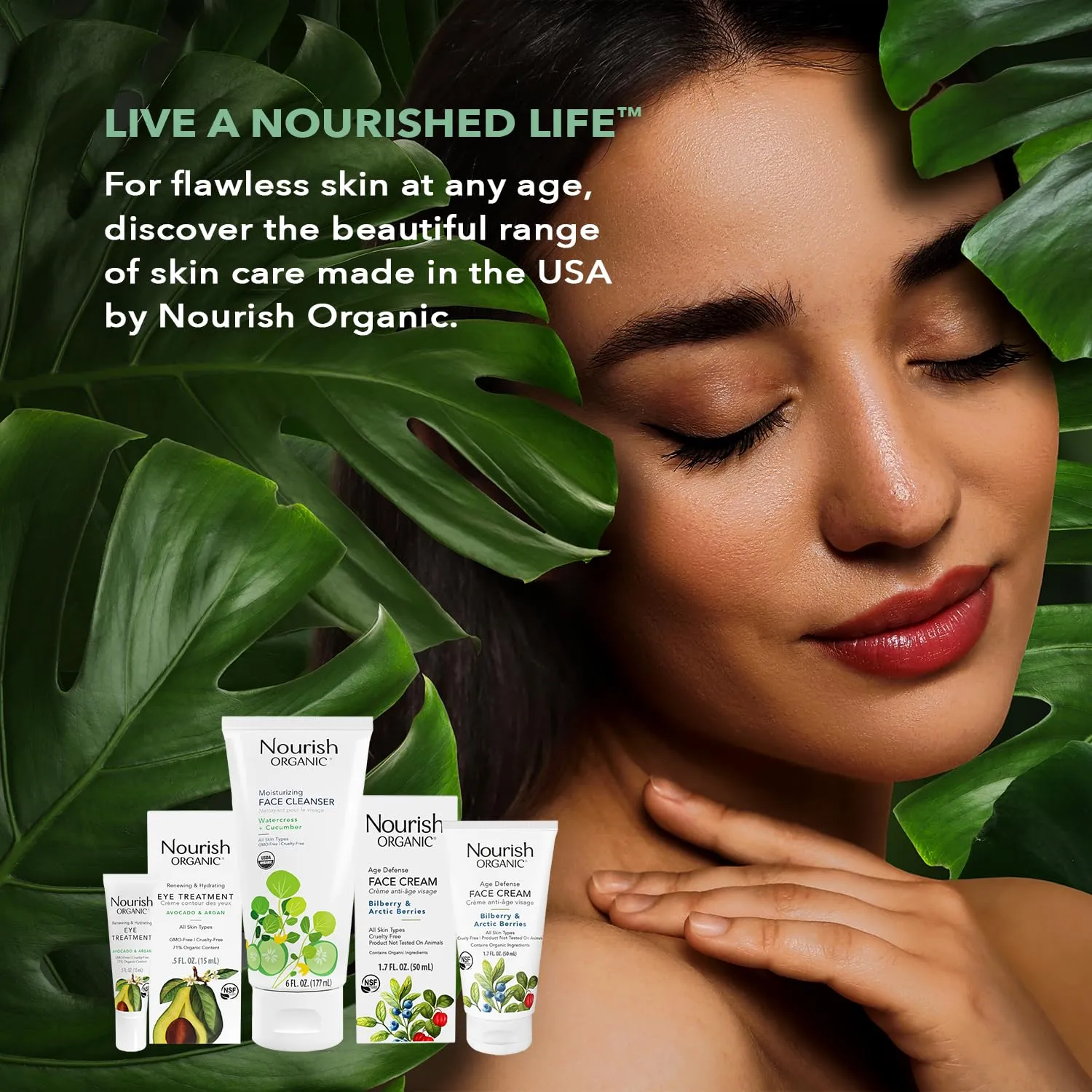 Nourish Organic Face Cream, Pomegranate Acai   Argan – Ultra Hydrating Formula with Aloe Vera & Green Tea Extract, 1.7 Oz   Washable Cotton Round
