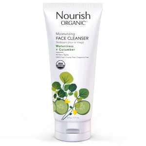 Nourish Organic Moisturizing Face Cleanser for All Skin Types, Watercress   Cucumber Face Wash, Fragrance-Free (6 Oz)   Washable Cotton Round
