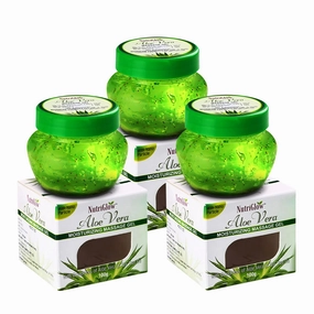 NUTRIGLOW Aloe Vera Gel Great For Face, Hair, Acne, Sunburn, Bug Bites, Rashes, Glowing and Radiant Skin, Hydrating Gel Relieves Itchy & Irritated Skin, Non Sticky, 100gm Each, Pack of 3
