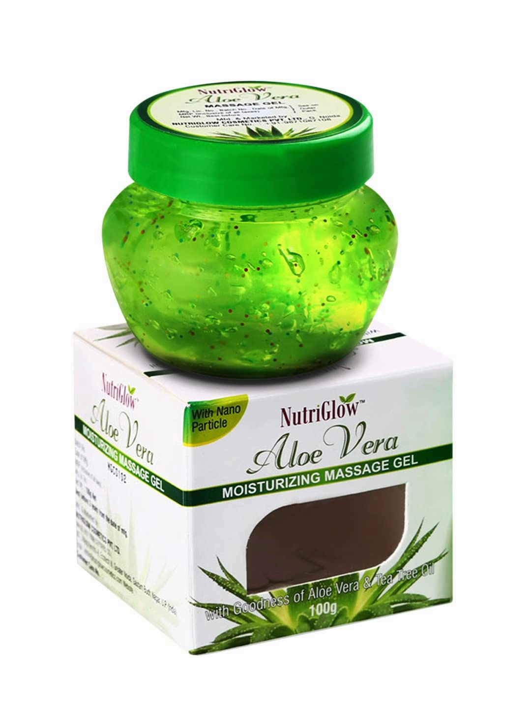 NUTRIGLOW Aloe Vera Gel Great for Face, Hair, Acne, Sunburn, Bug Bites, Rashes, Glowing and Radiant Skin, Hydrating Gel Relieves Itchy & Irritated Skin, Non Sticky, 100gm