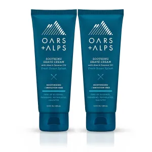 Oars   Alps Soothing Men's Shaving Cream, Dermatologist Tested and Infused with Aloe and Coconut Oil, Fresh Ocean Splash Scent, TSA Friendly, 3.4 Oz, 2 Pack