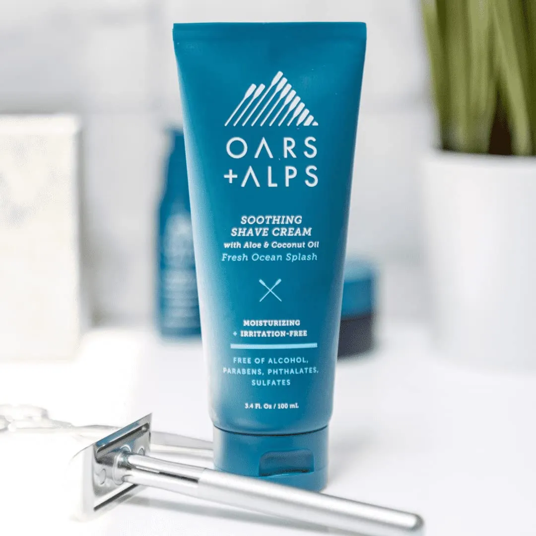 Oars   Alps Soothing Men's Shaving Cream, Dermatologist Tested and Infused with Aloe and Coconut Oil, Fresh Ocean Splash Scent, TSA Friendly, 3.4 Oz, 2 Pack