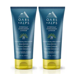 Oars   Alps Sunscreen Body Lotion for Everday Use, SPF 35 Body & Face Sunscreen Lotion, Infused with Aloe & Vitamin E, No White Residue, Water & Sweat Resistant, All Skin Types, Lightweight, 6oz, 2pk
