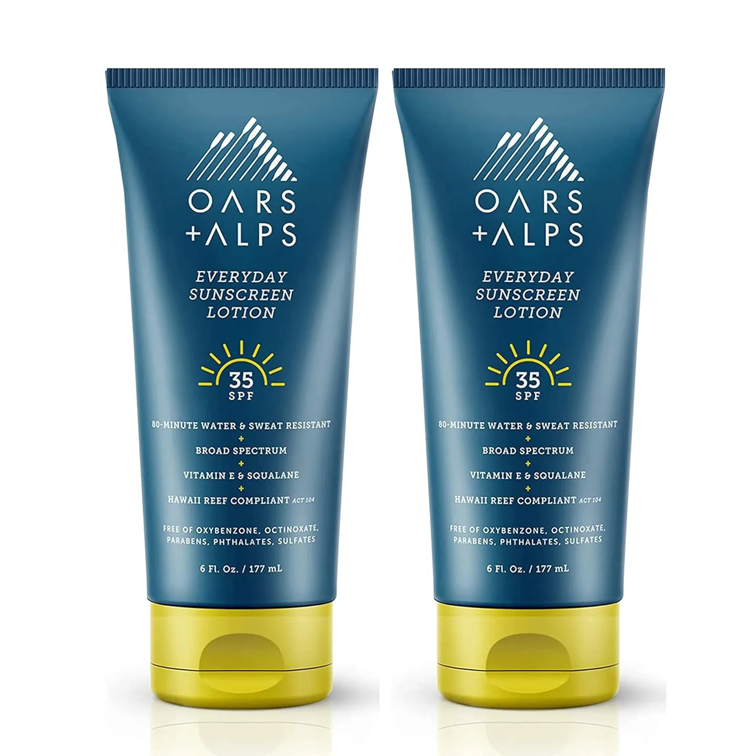 Oars   Alps Sunscreen Body Lotion for Everday Use, SPF 35 Body & Face Sunscreen Lotion, Infused with Aloe & Vitamin E, No White Residue, Water & Sweat Resistant, All Skin Types, Lightweight, 6oz, 2pk