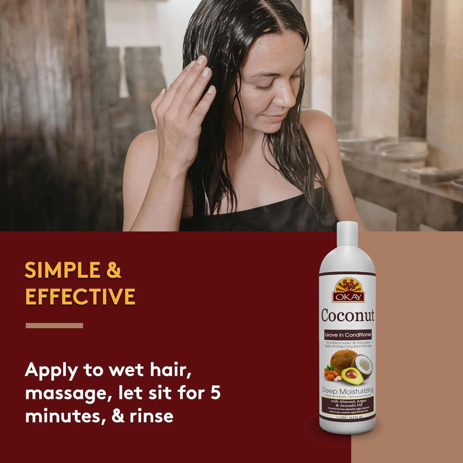 OKAY Coconut Deep Moisturizing Conditioner Helps Replenish Moisture And Elasticity For Healthy Strong Hair Sulfate,Silicone,Paraben Free For All Hair Types and Textures Made in USA 33oz