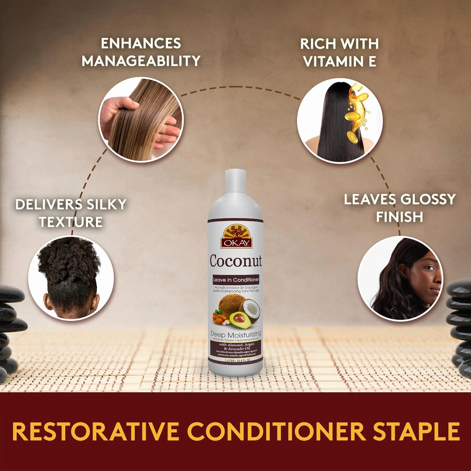OKAY Coconut Deep Moisturizing Conditioner Helps Replenish Moisture And Elasticity For Healthy Strong Hair Sulfate,Silicone,Paraben Free For All Hair Types and Textures Made in USA 33oz