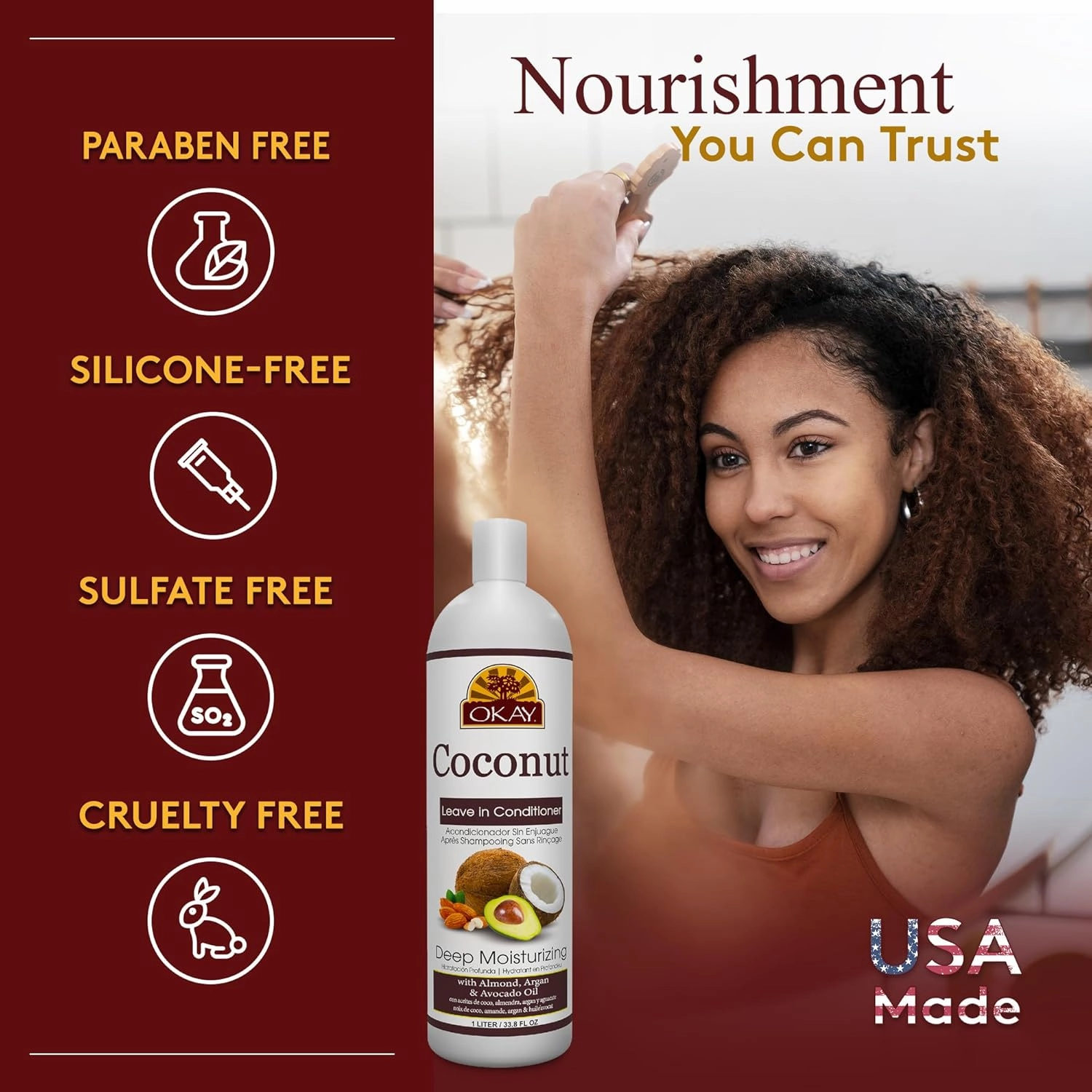 OKAY Coconut Deep Moisturizing Conditioner Helps Replenish Moisture And Elasticity For Healthy Strong Hair Sulfate,Silicone,Paraben Free For All Hair Types and Textures Made in USA 33oz