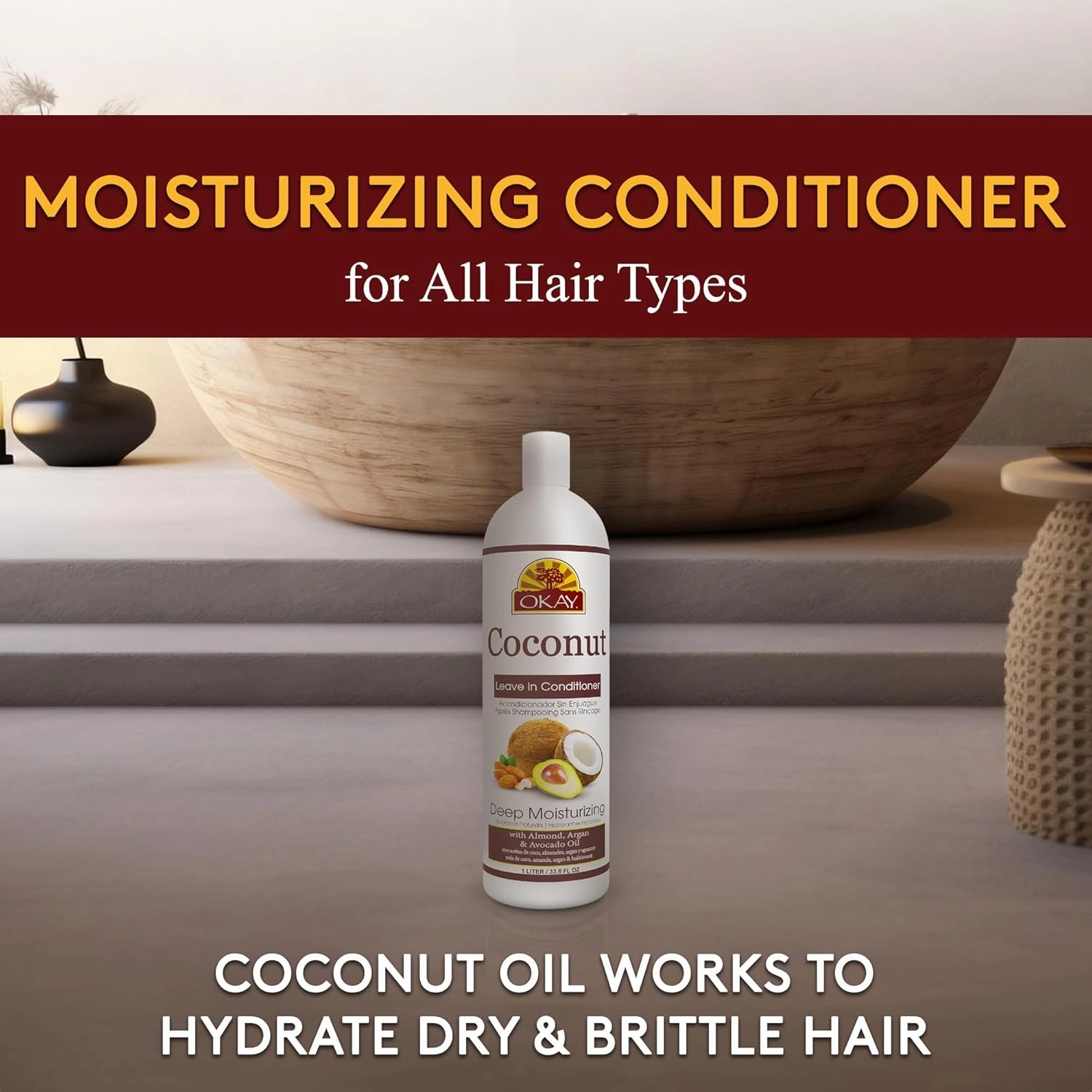 OKAY Coconut Deep Moisturizing Conditioner Helps Replenish Moisture And Elasticity For Healthy Strong Hair Sulfate,Silicone,Paraben Free For All Hair Types and Textures Made in USA 33oz