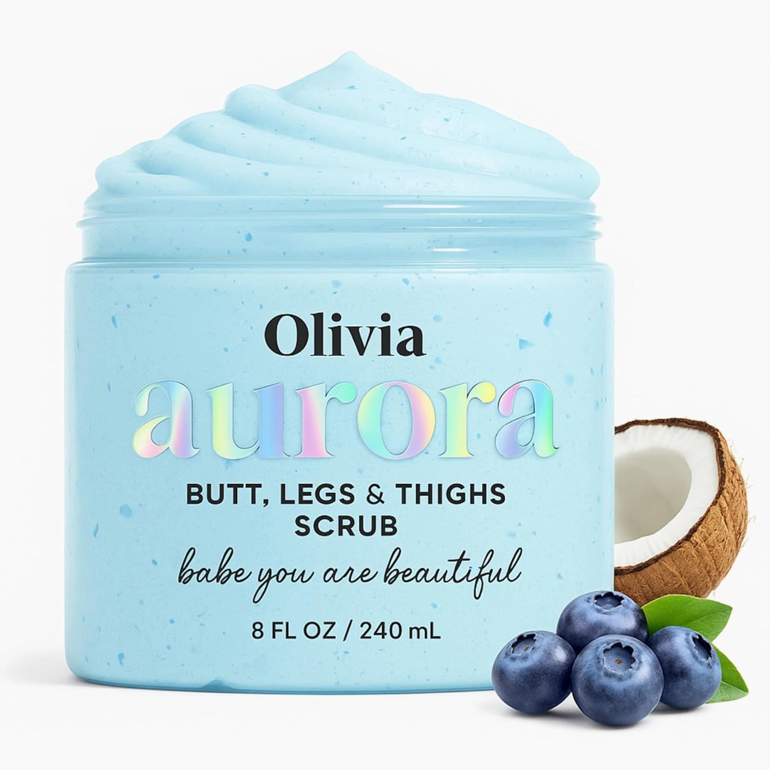 Olivia Aurora Butt & Thigh Scrub – Smooth & Hydrating Exfoliant for Legs and Glutes – Prevents Ingrown Hairs, Razor Bumps & Dark Spots – No Sugar, Vegan – 8 oz