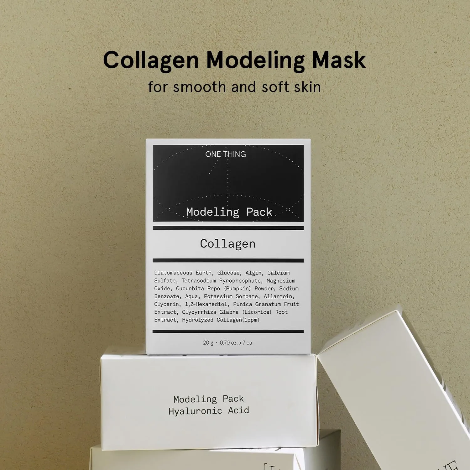 ONE THING Collagen Modeling Pack 0.7 Oz * 7 Masks | Facial Powder Peel Off Mask for Hydrating Cooling Soothing Firming Skin, Refine Clean Pores, Glowy Radiant Glass Skin | Korean FaceMask