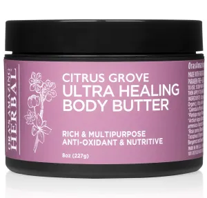 Ora's Amazing Herbal Ultra Healing Body Butter, Intensive Moisturizer For Dry Skin, Marjoram & Bergamot Essential Oil, 8 oz, Citrus Grove Scent