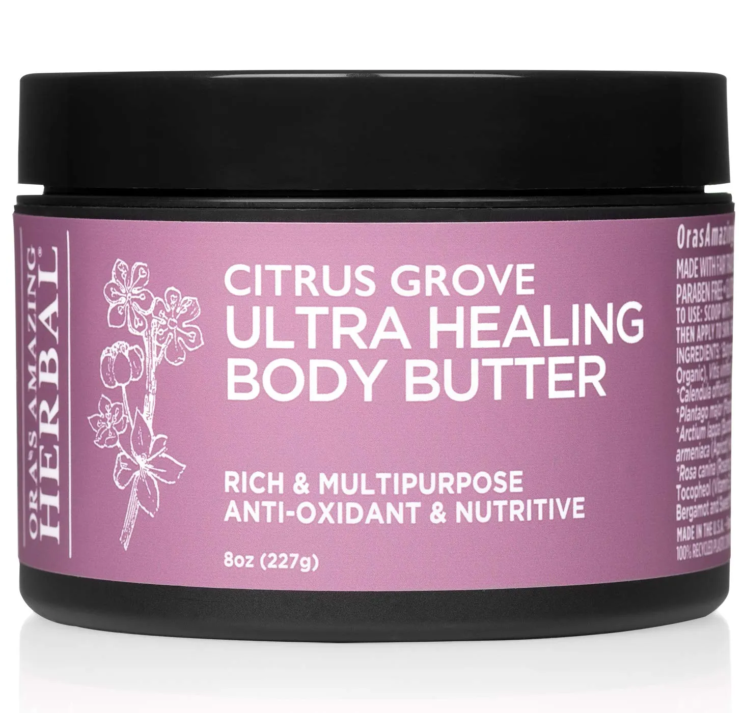 Ora's Amazing Herbal Ultra Healing Body Butter, Intensive Moisturizer For Dry Skin, Marjoram & Bergamot Essential Oil, 8 oz, Citrus Grove Scent