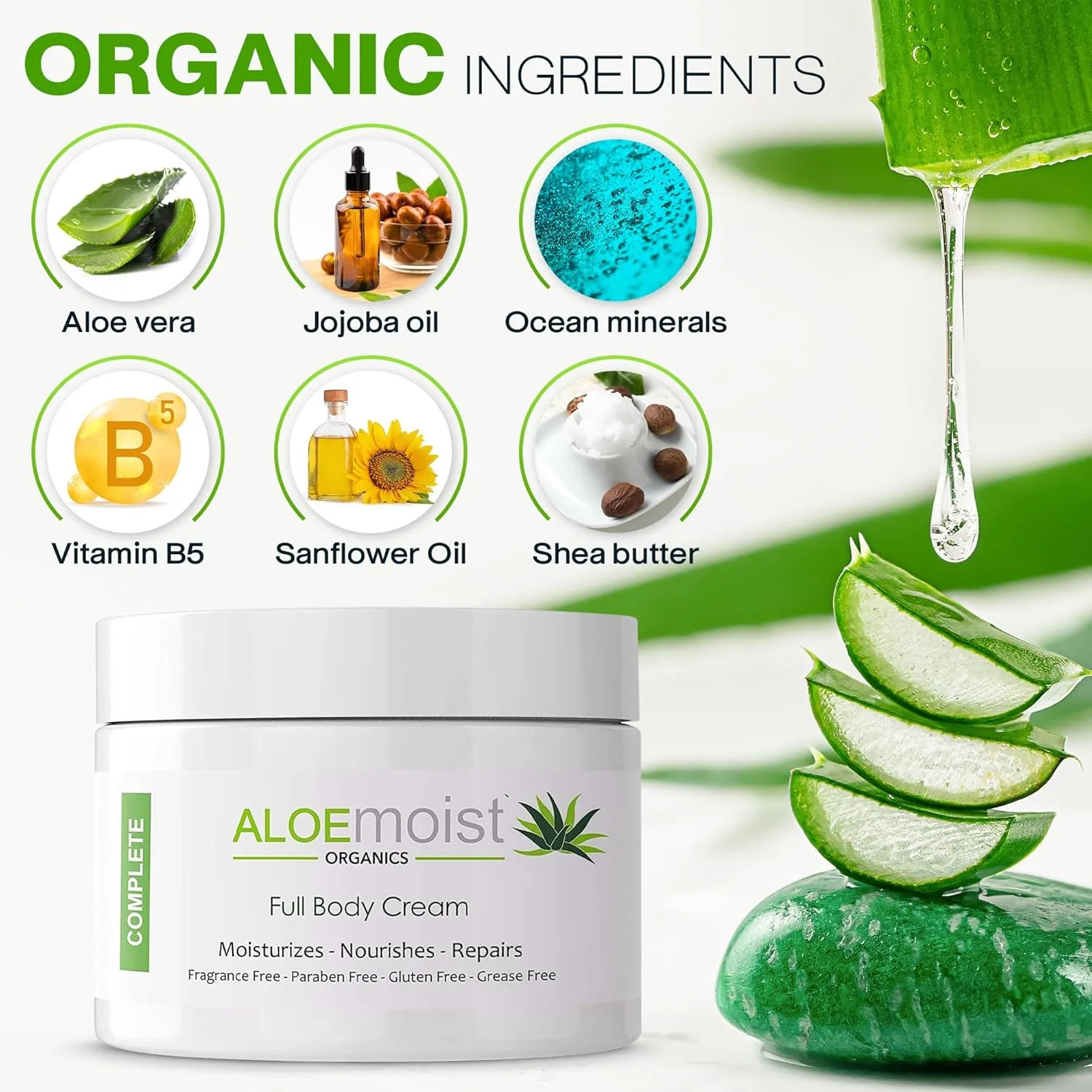Organic Aloe Vera Lotion - Face & Body Moisturizing Cream with Natural Aloe Vera, Vitamin E Oil, Vitamin C, Retinol Cream, Shea Butter – Anti Aging Face Moisturizer for Women, Dry Skin (4 oz)