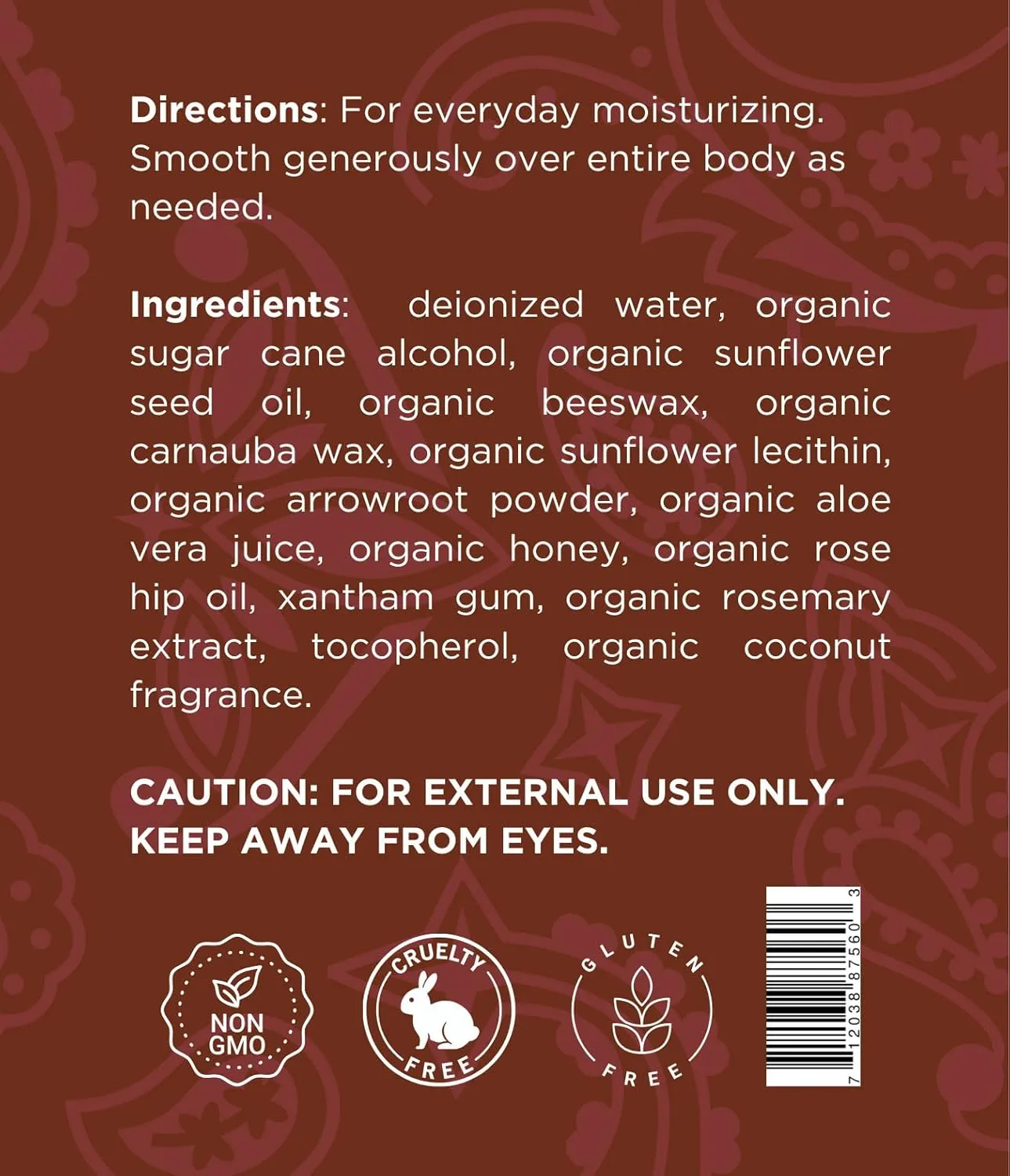 Organic Body Lotion - Coconut, Skin Care, Body Care, Body Moisturizer, Lotion for Extremely Dry Skin with Organic Honey, Organic Beeswax, Organic Oils, Lightweight, Non-Comedogenic, 12 Fl Oz