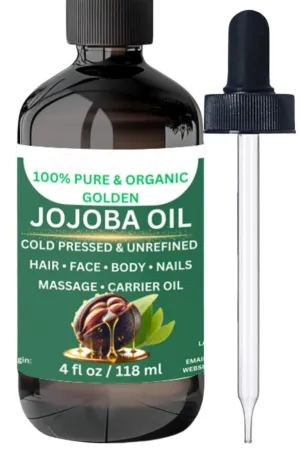 Organic Cold Pressed Jojoba Oil 4 fl oz – 100% Pure, Unrefined & Hexane-Free – Face Oil, Hair & Scalp Moisturizer, Skin & Body Oil – Natural Nourishment for Nails, Beard & Cuticles