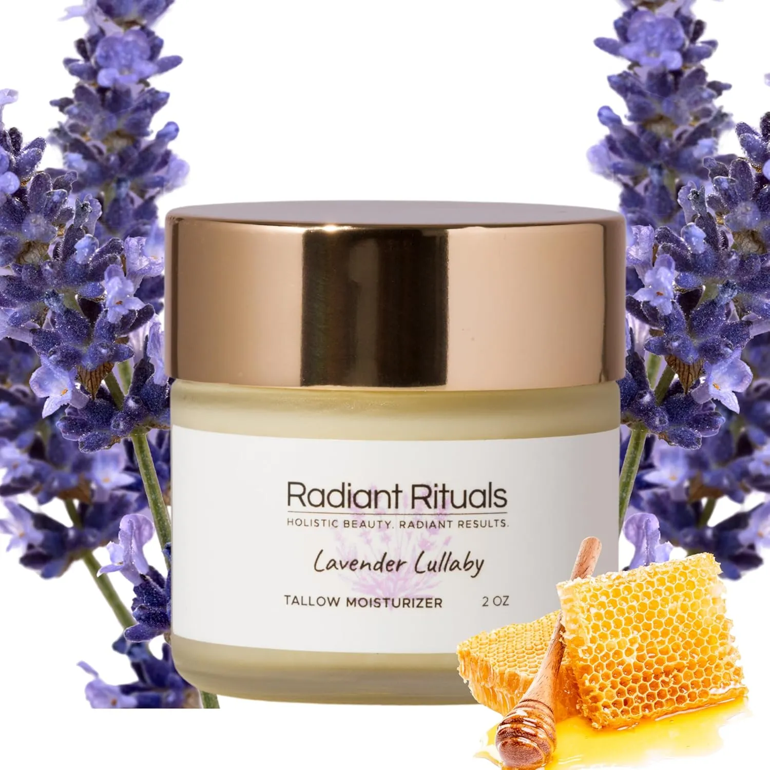 Organic Grass-Fed Beef Tallow Balm w/ Raw Honey, Beeswax, Coconut Oil, Shea Butter, Jojoba Oil - Moisturizer Cream for Face - Non Toxic Skincare for Sensitive Dry Skin, Hydration - (Lavender)