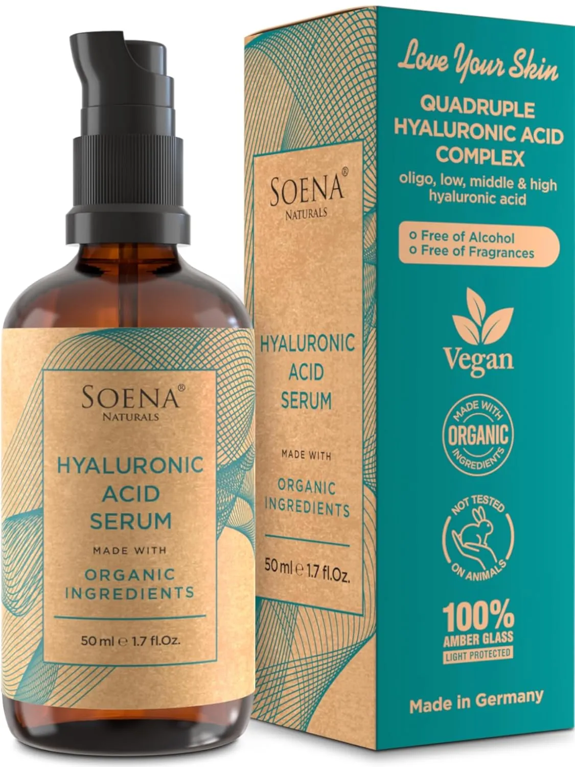 Organic Hyaluronic Acid Serum for Face | Best Hyaluronic Acid (Oligo)   4 Hyaluronic Sizes - Highly Dosed | Hydrating Serum - Aging-Aging Moisturizer – Fragrance-Free | Made in Germany