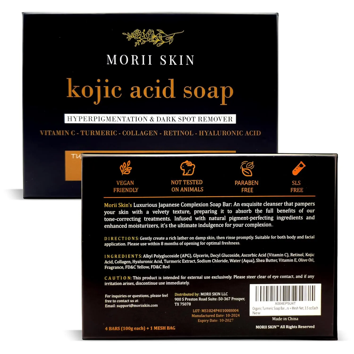 Organic Turmeric Soap Bar for Face, Kojic Acid Soap for Hyperpigmentation, Premium Japanese Formulated Kojic Soap Enriched with Vitamin C, Retinol, Collagen | 4-Bars   Mesh Net, 3.53 oz Each