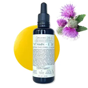 Organic28. 100% Organic Vitamin E Oil For Face & Décolletage. 38 Botanicals – USA Made. 2 X Size. Vitamin E Oil For Skin Rejuvenating & Moisture Retention. Organic E Serum. Face Moisturizer. 2 Fl. Oz