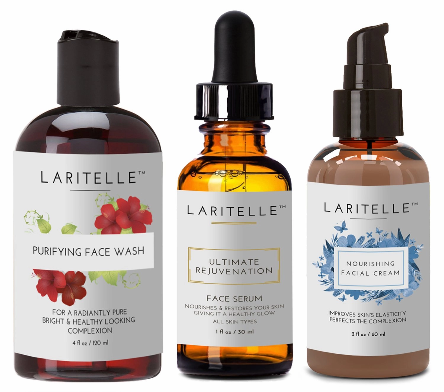Organic Facial Care Complex | Purifying Face Wash 4 oz   Rejuvenating Face Serum 1 oz   Nourishing Face Cream 2 oz | Cellular Rejuvenation & Collagen Support