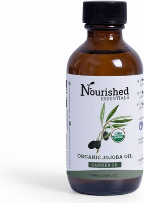 Organic Jojoba Oil -60 ml by Nourished Essentials, 100% Pure Natural Oils for Skin Care, Hair and Nails -Hydrating Carrier Oil for Essential Oils. 2 fl.oz/60ml