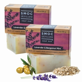 Organic Lavender Soap Bars with Mint & Oatmeal — 2 Pack Gift Set — for Men & Women — Luxurious, Handmade, All Natural — for Face & Body — Shea Butter & Extra Virgin Olive Oil Soaps (2)
