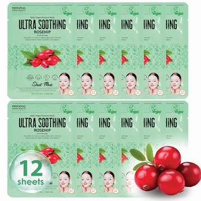 Original Derma Beauty Collagen Face Masks 12 PK Vegan Ultra Soothing Rosehip Face Mask Skin Care Sheet Masks Set for Beauty & Personal Care Korean Face Mask